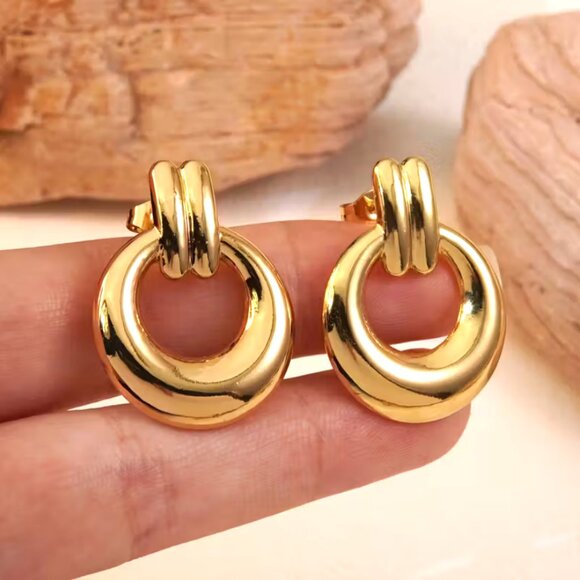 14K Gold Womens Large Hanging Drop Hoop Earrings Ladies New 14 K Silver Jewelry - Picture 1 of 6
